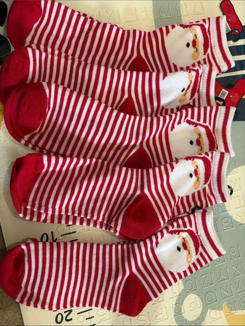 Red & White Striped Santa Crew Socks- set of 5